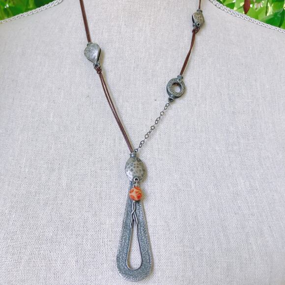 VTG Signed Silpada N1950 925 Sterling Silver Leather Teardrop Pendant Necklace - Picture 8 of 11